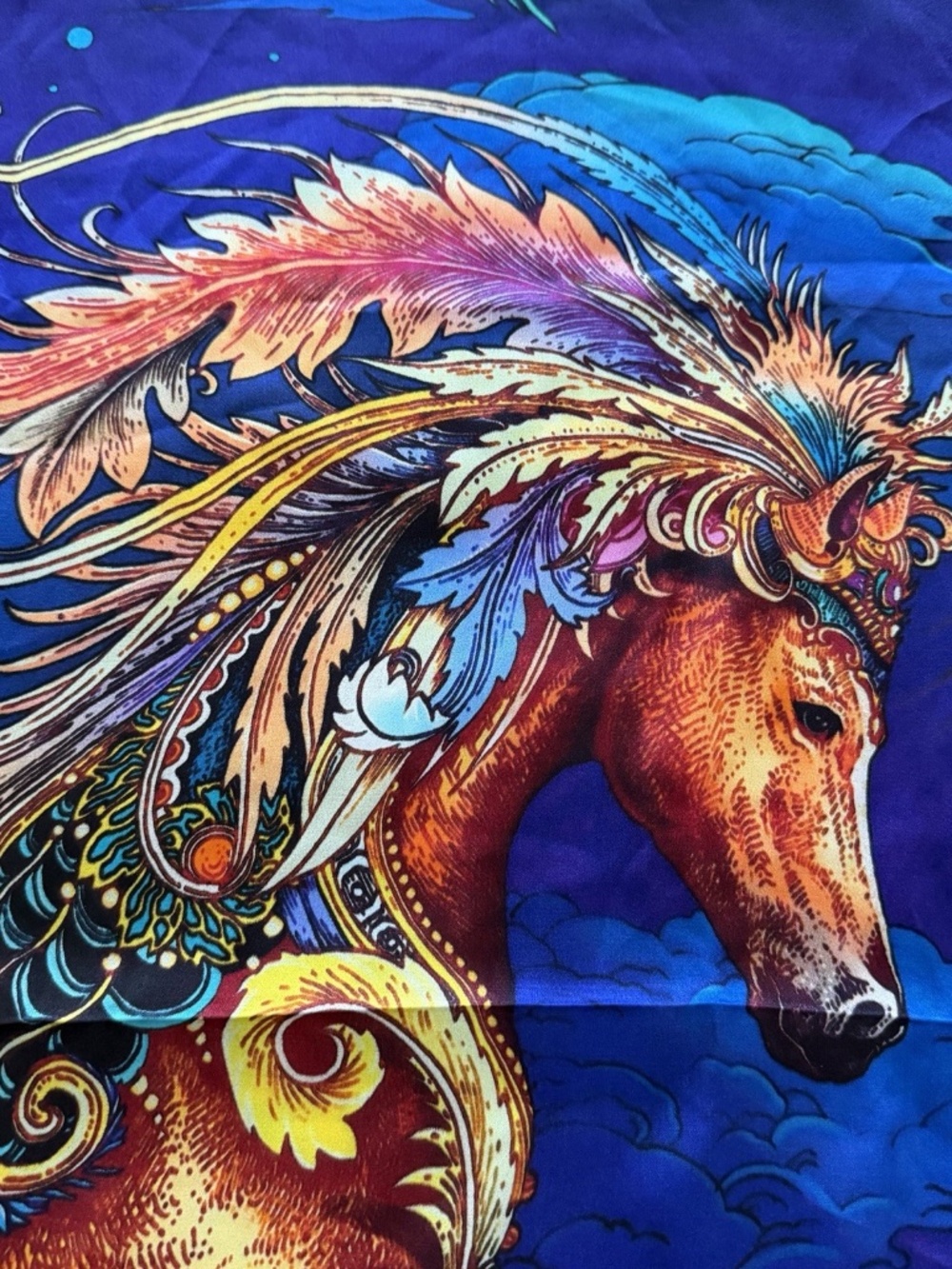 100% Mulberry Silk Square Scarf 26” Equestrian Horse Floral Art Print - Picture 4 of 8